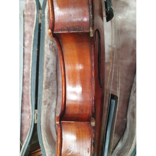 423 - A Nicolas Mathaeu full size Violin with two piece back and including two bows in case