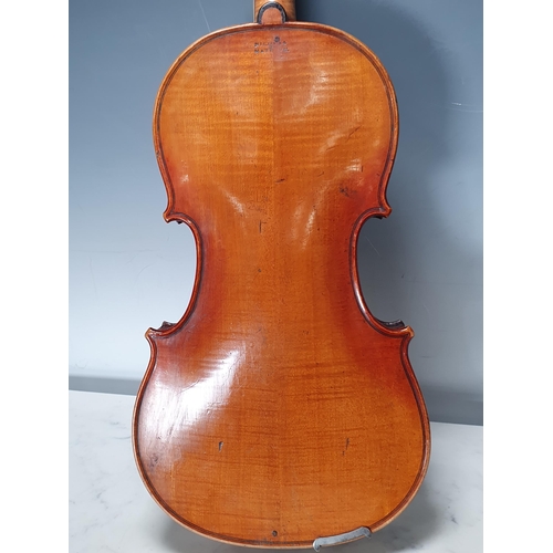 423 - A Nicolas Mathaeu full size Violin with two piece back and including two bows in case