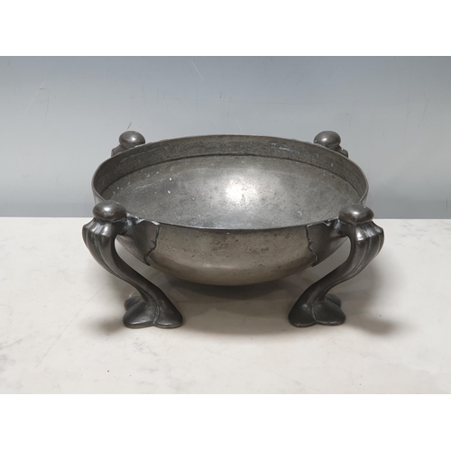 428 - An English Pewter Bowl raised on four bowed and trefoil supports, stamped - English Pewter, made by ... 