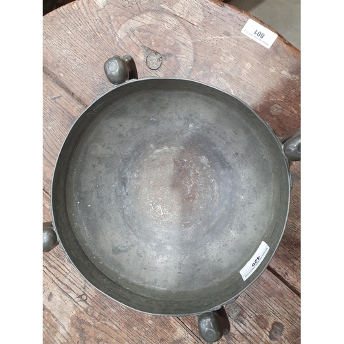 428 - An English Pewter Bowl raised on four bowed and trefoil supports, stamped - English Pewter, made by ... 