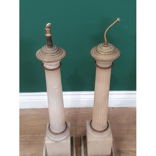 433 - A pair of Grand Tour style alabaster Table Lamps in the form of Corinthian Columns with gilded metal... 