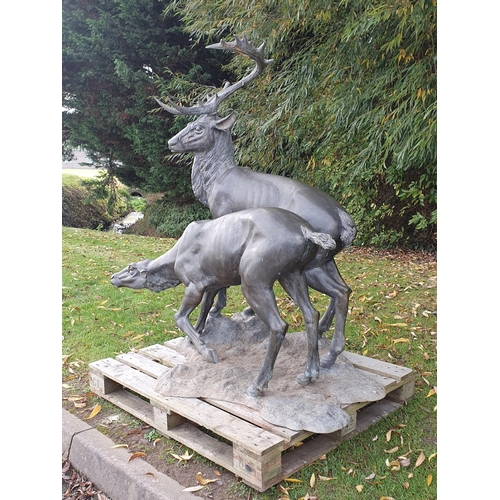 439 - An impressive alloy bronze effect Sculpture of a pair of Red Deer (one antler A/F) 4ft 10in H x 4ft ... 