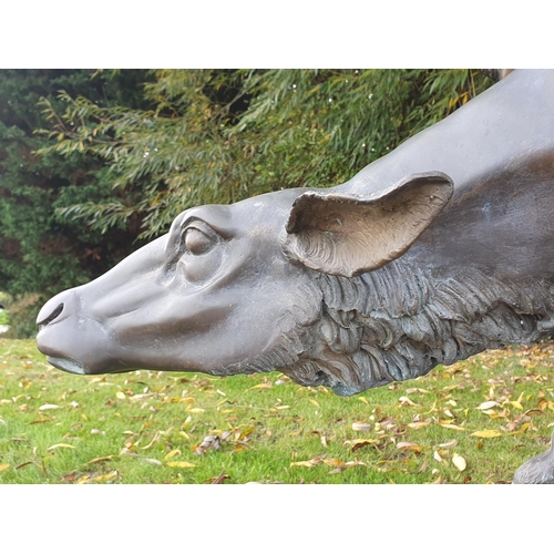 439 - An impressive alloy bronze effect Sculpture of a pair of Red Deer (one antler A/F) 4ft 10in H x 4ft ... 