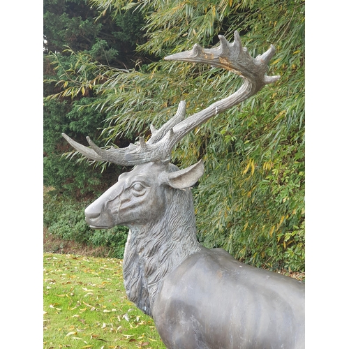 439 - An impressive alloy bronze effect Sculpture of a pair of Red Deer (one antler A/F) 4ft 10in H x 4ft ... 