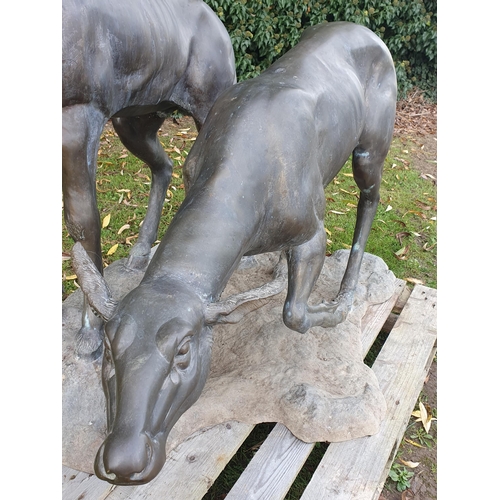 439 - An impressive alloy bronze effect Sculpture of a pair of Red Deer (one antler A/F) 4ft 10in H x 4ft ... 