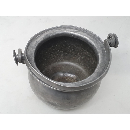 447 - A 19th Century French pewter lidded Cauldron with swing handle stamped 'Louis Barbau Anele' to base ... 