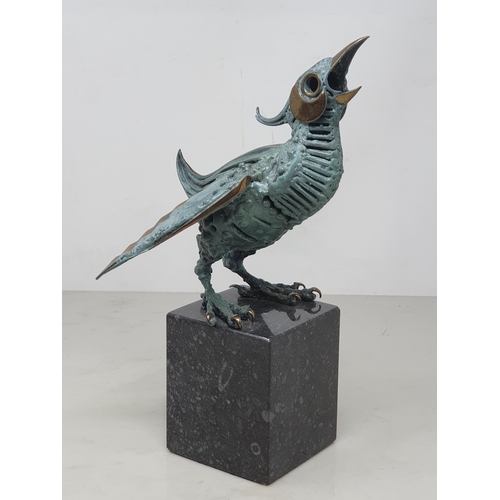 477 - WALENTY PYTEL. A painted bronze Limited Edition Sculpture of a 'Fledgling' mounted on grey polished ... 