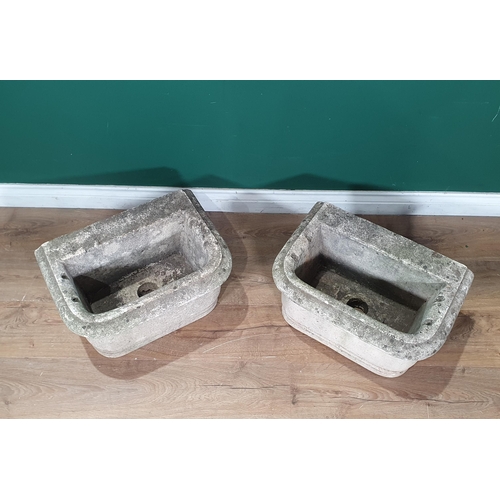 481 - A pair of Italian carved stone D-shaped Sinks, 20in Wide x 10in High x 14in Deep