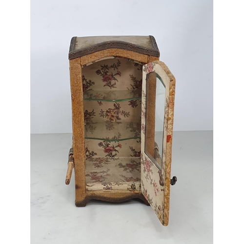 492 - An antique Doll's Sedan Chair fitted with two glass shelves as a Display Cabinet with gold fabric co... 