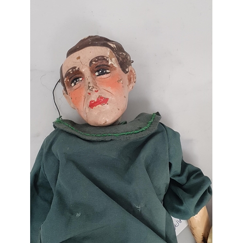 501 - An antique Puppet in the form of a man with plaster head painted with hair and facial details and co... 