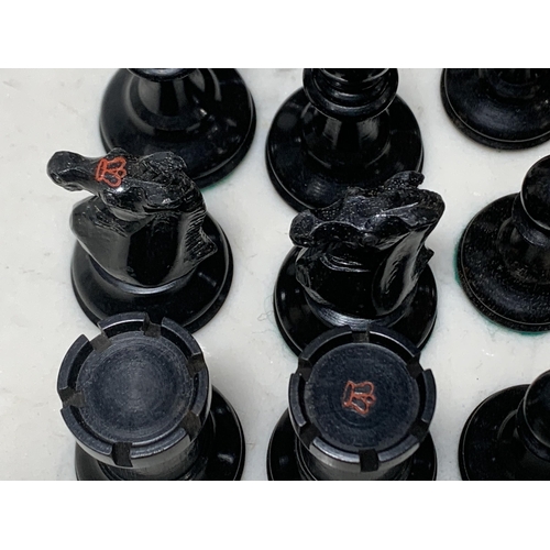 504 - AMENDMENT: A Staunton pattern, possibly by Ayres, boxwood and ebony Chess Set, four pieces marked wi... 