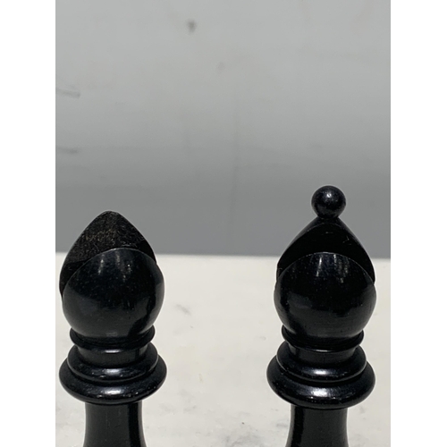 504 - AMENDMENT: A Staunton pattern, possibly by Ayres, boxwood and ebony Chess Set, four pieces marked wi... 