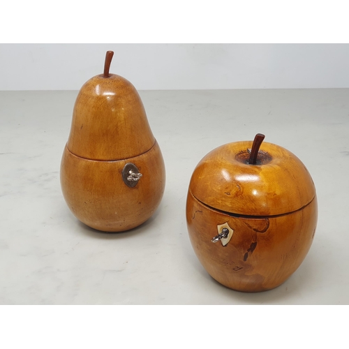 507 - Two turned treen Tea Caddies, one in the form of a pear, 7in H and another in the form an apple, 5in... 