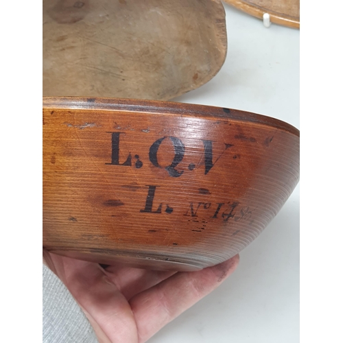 518 - A small collection of Treen Bowls including one with carved inscription 'For Our Daily Bread', anoth... 