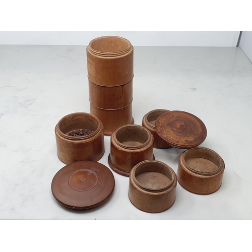 522 - An antique treen four division Spice Tower, A/F, 8.5 in High, and another three division Spice Tower... 