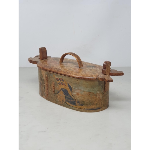 523 - A Swedish bentwood oval Box and Cover with painted scenes of Figures in Landscapes dated 1894, 13in ... 