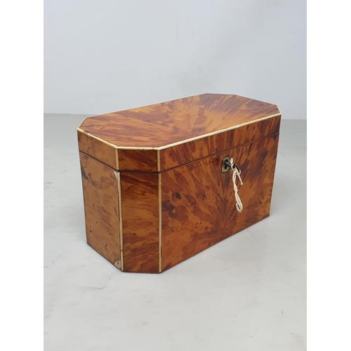 524 - A 19th Century tortoiseshell octagonal Tea Caddy, the hinged lid enclosing two-division interior, 4½... 