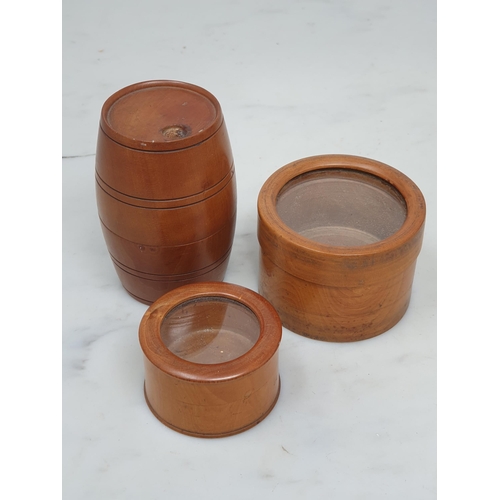 538 - A collection of assorted treen Containers including a boxwood Glove Powderer, a treen domed top Sift... 