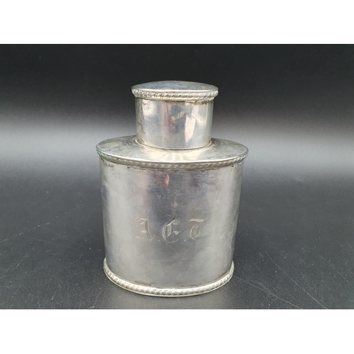 69 - A Victorian silver oval Tea Caddy with gadroon rims and engraved initials, London 1893