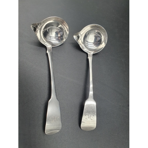 71 - A pair of George IV Irish silver Toddy Ladles fiddle pattern engraved initial H, Dublin 1822, maker:... 