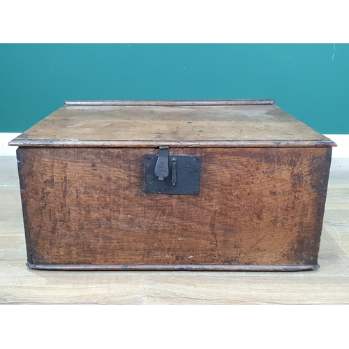 745 - An antique oak Bible Box with hinged cover and enclosing an candle box, 2ft 2in W (R5)