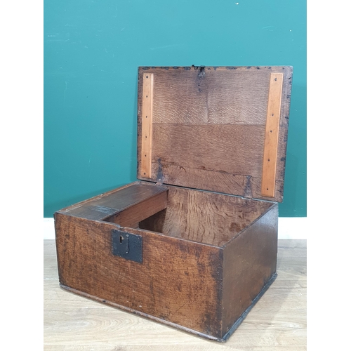 745 - An antique oak Bible Box with hinged cover and enclosing an candle box, 2ft 2in W (R5)