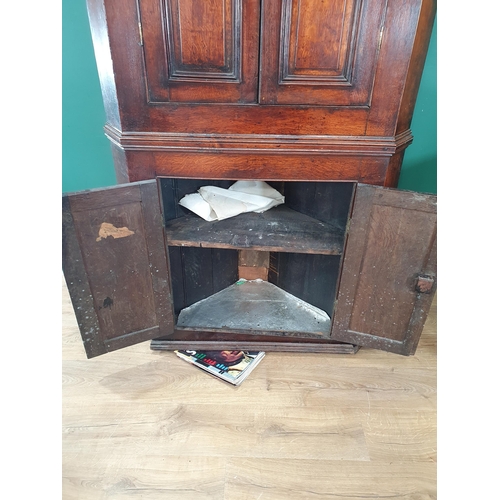 748 - A Georgian oak Double Corner Cupboard with two pairs of panelled doors on plinth base 6ft 9in H x 3f... 