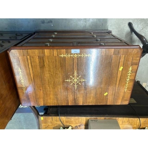 766 - A pair of Georgian style rosewood veneered and brass inlaid Chests each fitted two short and three l... 