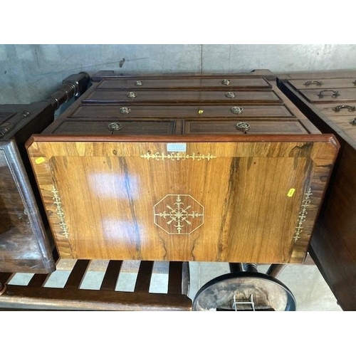 766 - A pair of Georgian style rosewood veneered and brass inlaid Chests each fitted two short and three l... 