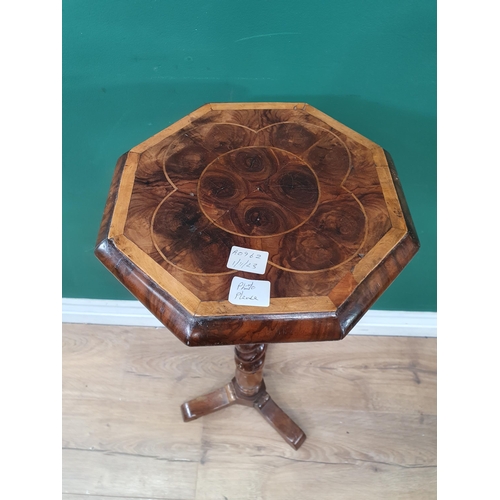 779 - An 18th Century oyster veneer Candle Stand with octagonal top with satinwood crossbanding and string... 