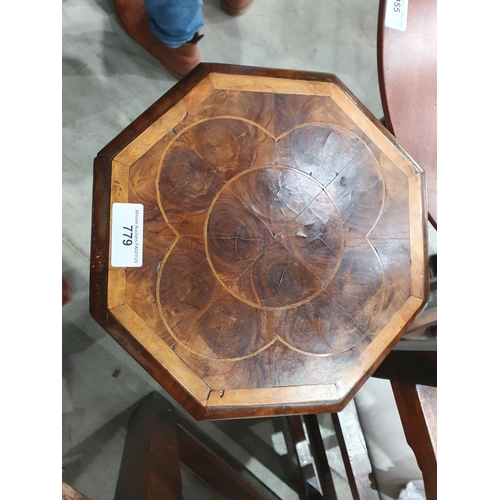 779 - An 18th Century oyster veneer Candle Stand with octagonal top with satinwood crossbanding and string... 