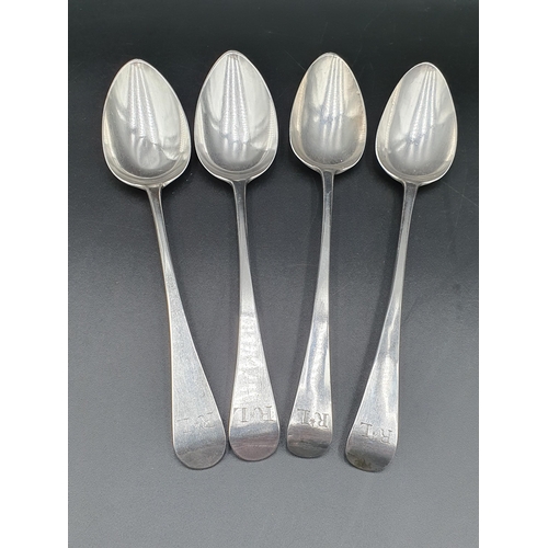 78 - Two pairs of George III silver Table Spoons, old English pattern engraved initials R.L., London 1797... 