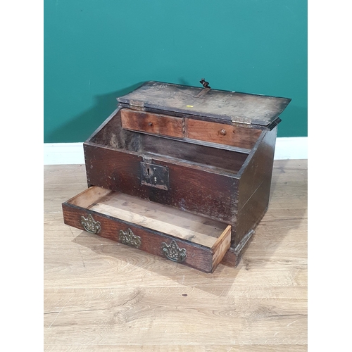 790 - An antique and later oak Bible Box the hinged lid enclosing two fitted drawers, above single long dr... 