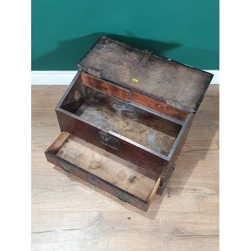 790 - An antique and later oak Bible Box the hinged lid enclosing two fitted drawers, above single long dr... 