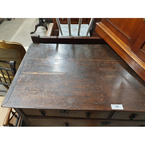 797 - An 18th Century oak and walnut veneered Chest of two short, three long graduated Drawers raised on b... 