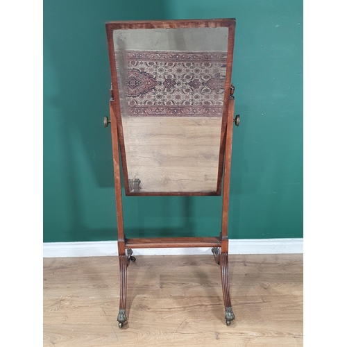 798 - A 19th Century mahogany Cheval Robing Mirror with bevelled plate, on splayed fluted supports, brass ... 