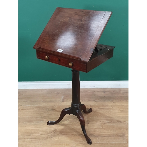 806 - A 19th Century mahogany Reading Table with adjustable top and fitted drawer, the turned column havin... 