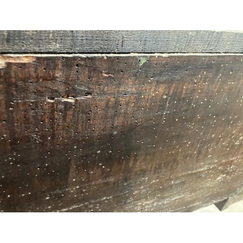 813 - An 18th Century oak Dresser Base with moulded top above three drawers and a shaped frieze on cabriol... 