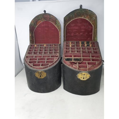 815 - A pair of Georgian shagreen Knife Boxes with sloping lids having brass escutcheons and handles, inte... 