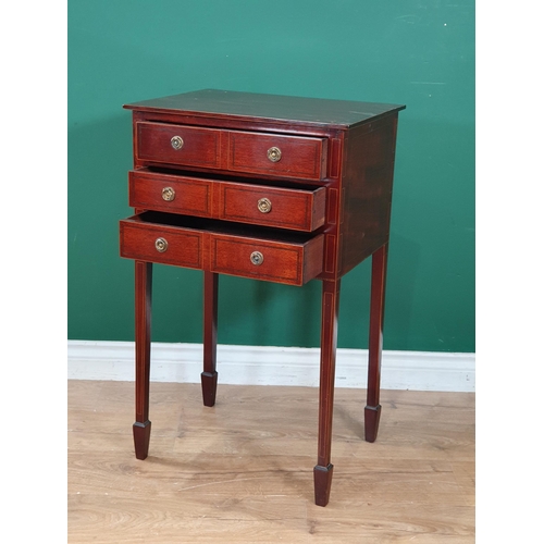 833 - An Edward mahogany Lamp Table fitted three drawers with rope style inlay, raised on squared tapering... 