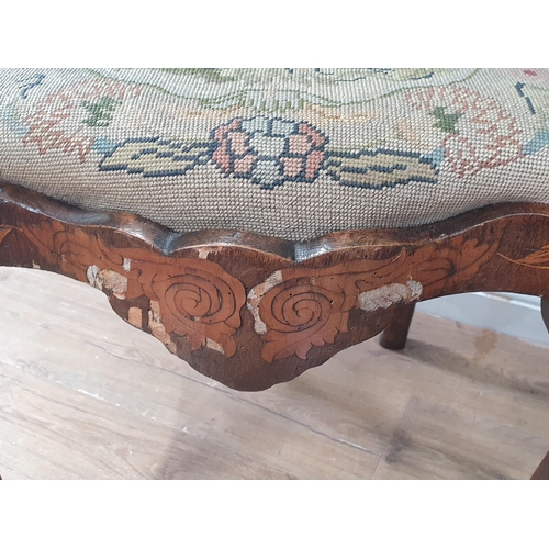 837 - A pair of 19th Century Dutch marquetry Chairs with vase splat backs, serpentine tapestry drop-in sea... 