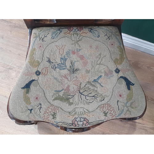 837 - A pair of 19th Century Dutch marquetry Chairs with vase splat backs, serpentine tapestry drop-in sea... 