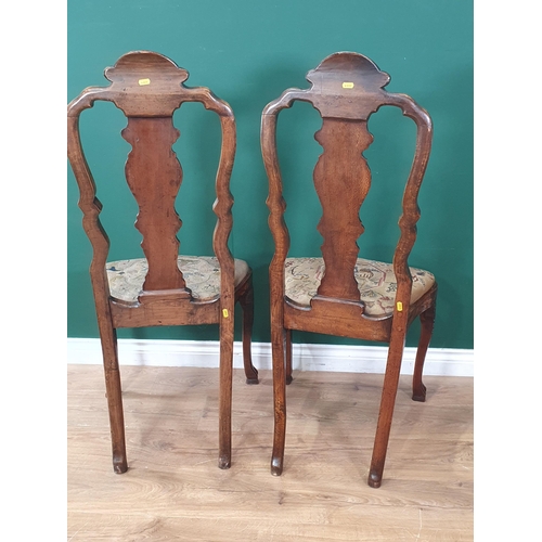 837 - A pair of 19th Century Dutch marquetry Chairs with vase splat backs, serpentine tapestry drop-in sea... 