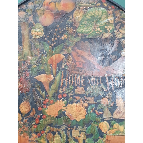 842 - A Victorian three fold Scrap Screen with arched tops, figures, flowers, landscapes, etc, 6ft H (Offi... 