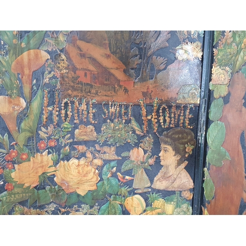 842 - A Victorian three fold Scrap Screen with arched tops, figures, flowers, landscapes, etc, 6ft H (Offi... 