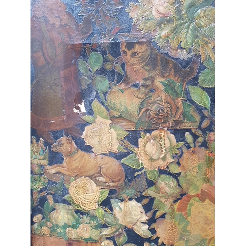 842 - A Victorian three fold Scrap Screen with arched tops, figures, flowers, landscapes, etc, 6ft H (Offi... 