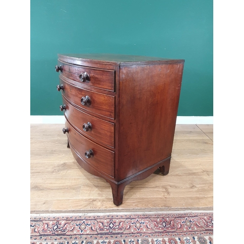 847 - A Regency mahogany bowfront Chest of drawers, the moulded top above four long drawers raised on a sh... 