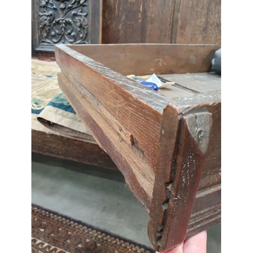 857 - A 17th Century oak Side Table with cleated two plank top fitted single frieze drawer with applied mo... 