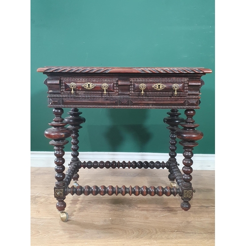 861 - An Anglo-Portuguese small Table with moulded edge, fitted two dummy and two real drawers and raised ... 