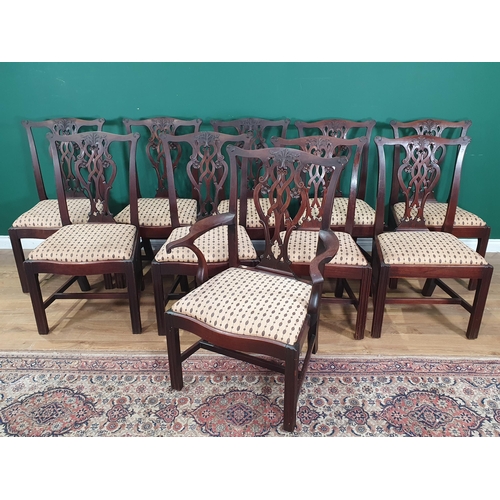 872 - A set of ten 19th Century mahogany Dining Chairs with pierced splat backs, drop-in seats on chamfere... 